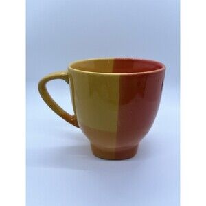 222 FIFTH Color Blocks Red Yellow Mid Century Retro Vibe Coffee Mug Tea Cup  4"